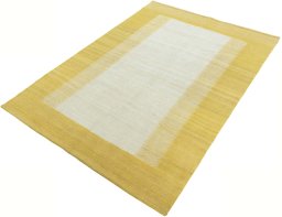Corner detail of New Modern Design rug showing border pattern and Wool pile