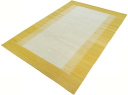 Corner detail of New Modern Design rug showing border pattern and Wool pile