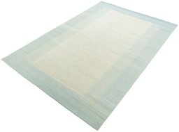 Corner detail of New Modern Design rug showing border pattern and Wool pile
