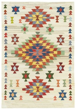 Full view of New Modern Design rug from Turkey, 207 × 142 cm in Beige tones