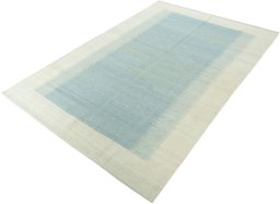 Corner detail of New Modern Design rug showing border pattern and Wool pile