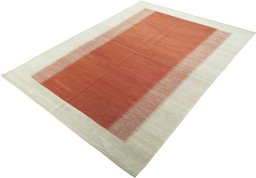 Corner detail of New Modern Design rug showing border pattern and Wool pile