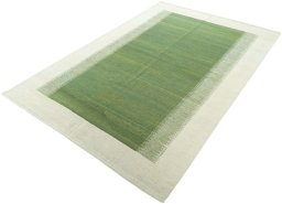 Corner detail of New Modern Design rug showing border pattern and Wool pile