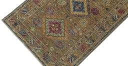 Backside of handmade New Kazak rug showing knot structure and weave density