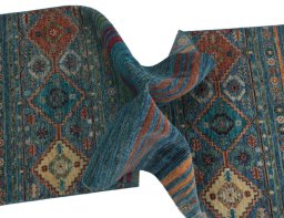 Full view of New Samarkand rug from Pakistan, 204 × 80 cm in Blue tones