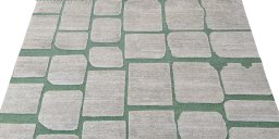Backside of handmade New Morocco rug showing knot structure and weave density