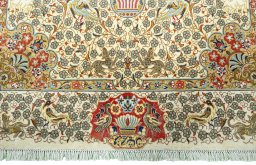 Close-up detail of New Ghom rug from Iran / Persia showing Cork weave
