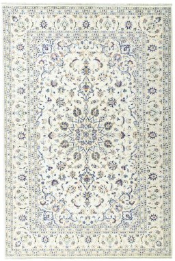 Full view of New Kashan rug from Iran / Persia, 294 × 200 cm in Beige tones