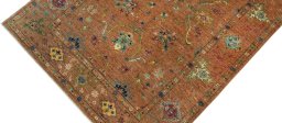 Backside of handmade New Farahan rug showing knot structure and weave density