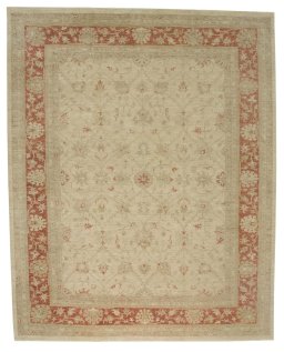 Full view of New Farahan rug from Pakistan, 304 × 245 cm in Beige tones