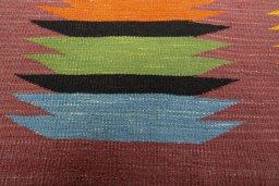 Backside of handmade New Kilim Sofre rug showing knot structure and weave density