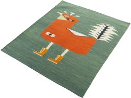 Corner detail of New Kilim Dastan rug showing border pattern and Wool pile