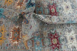 Full view of New Samarkand rug from Pakistan, 199 × 148 cm in Gray tones