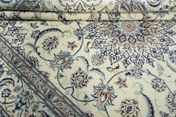 Close-up detail of 2000s Nain rug from Iran / Persia showing Wool weave