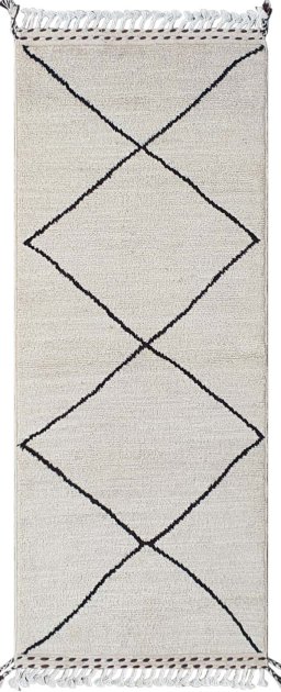 Full view of New Morocco rug from Pakistan, 205 × 81 cm in Beige tones