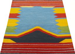 Close-up detail of New Kilim Sofre rug from Turkey showing Wool weave