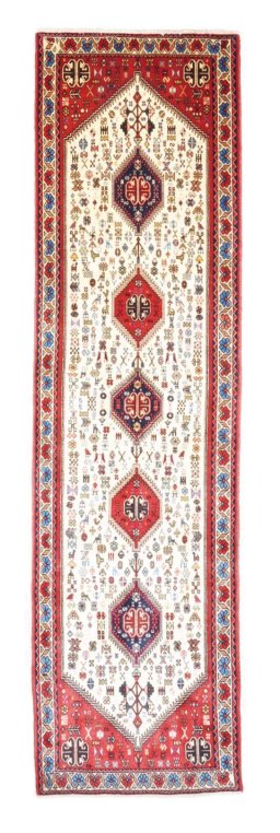 Full view of New Abadeh rug from Iran / Persia, 300 × 82 cm in Beige tones