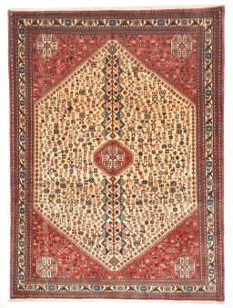 Full view of 2000s Abadeh rug from Iran / Persia, 205 × 152 cm in Beige tones