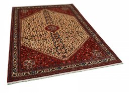 Corner detail of 2000s Abadeh rug showing border pattern and Wool pile