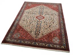 Close-up detail of 2000s Abadeh rug from Iran / Persia showing Wool weave