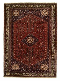 Full view of 2000s Abadeh rug from Iran / Persia, 207 × 151 cm in Red tones