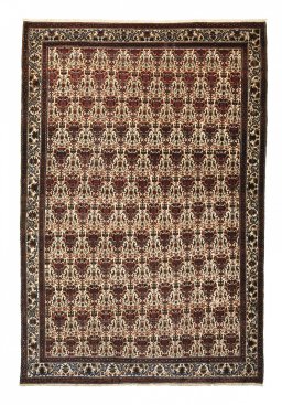 Full view of 1950s Abadeh rug from Iran / Persia, 298 × 203 cm in Beige tones
