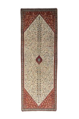 Full view of New Abadeh rug from Iran / Persia, 288 × 103 cm in Beige tones