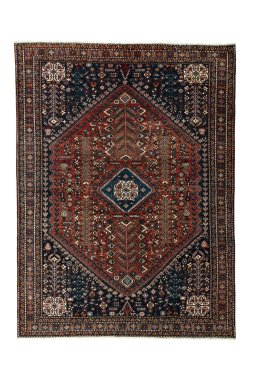 Full view of 1950s Abadeh rug from Iran / Persia, 206 × 154 cm in Red tones