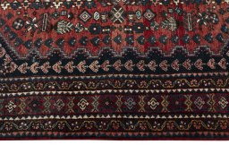 Full view of 1950s Abadeh rug from Iran / Persia, 206 × 154 cm in Red tones