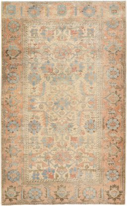 Full view of 1920s Afshar rug from Iran / Persia, 187 × 115 cm in Beige tones