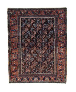 Full view of 1930s Afshar rug from Iran / Persia, 188 × 150 cm in Blue tones