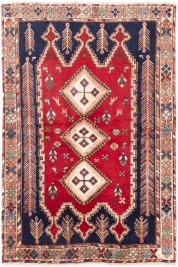 Full view of 1975s Afshar rug from Iran / Persia, 206 × 140 cm in Red tones