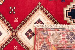 Close-up detail of 1975s Afshar rug from Iran / Persia showing Wool weave