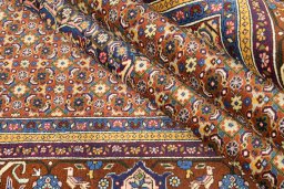 Close-up detail of 1990s Ardebil rug from Iran / Persia showing Wool weave