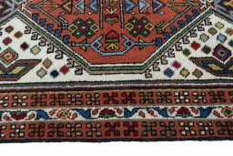 Close-up detail of 2000s Ardebil rug from Iran / Persia showing Wool weave