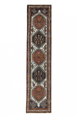 Full view of 2000s Ardebil rug from Iran / Persia, 298 × 70 cm in Beige tones