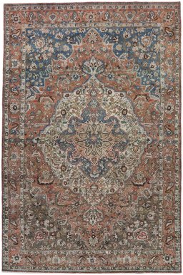 Full view of 1950s Bakhtiar rug from Iran / Persia, 320 × 210 cm in Terracotta tones
