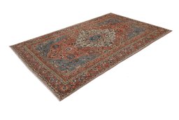 Corner detail of 1940s Bakhtiar rug showing border pattern and Wool pile