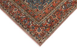 Backside of handmade 1940s Bakhtiar rug showing knot structure and weave density
