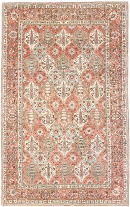 Full view of 1940s Bakhtiar rug from Iran / Persia, 328 × 206 cm in Red tones