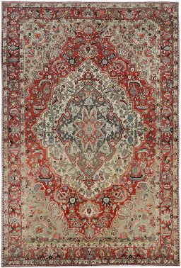 Full view of 1940s Bakhtiar rug from Iran / Persia, 305 × 205 cm in Red tones