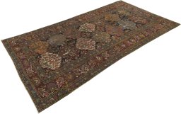Corner detail of 1900s Bakhtiar rug showing border pattern and Wool pile
