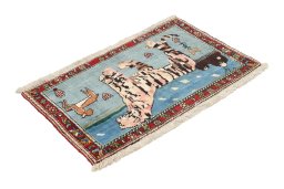 Corner detail of 1920s Bakhtiar rug showing border pattern and Wool pile
