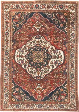 Full view of 1940s Bakhtiar rug from Iran / Persia, 360 × 250 cm in Red tones