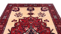 Surface texture of 1960s Bakhtiar rug with natural Wool and intricate pattern