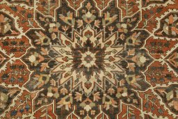 Full view of 1920s Bakhtiar rug from Iran / Persia, 586 × 380 cm in Red tones