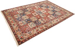 Corner detail of 1940s Bakhtiar rug showing border pattern and Wool pile