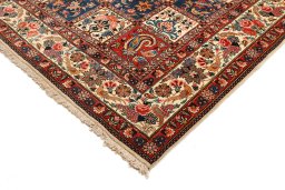 Surface texture of 1940s Bakhtiar rug with natural Wool and intricate pattern