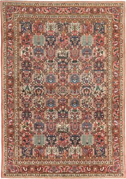 Full view of 1950s Bakhtiar rug from Iran / Persia, 386 × 267 cm in Dark red tones