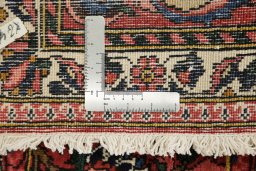 Full view of 1950s Bakhtiar rug from Iran / Persia, 386 × 267 cm in Dark red tones